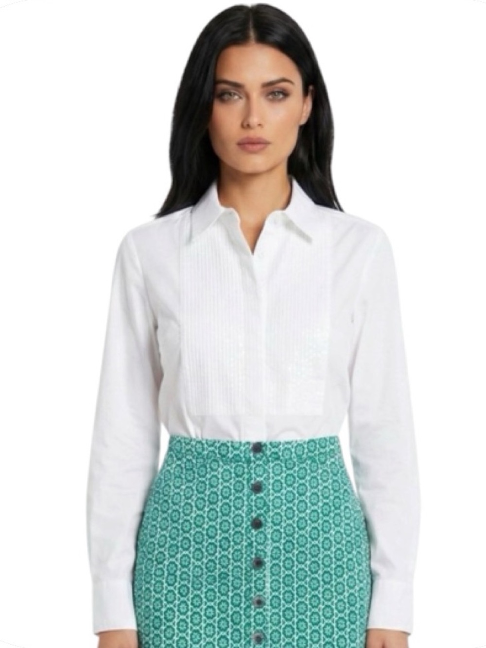 NWT Banana Republic XS white sequin front button down shirt